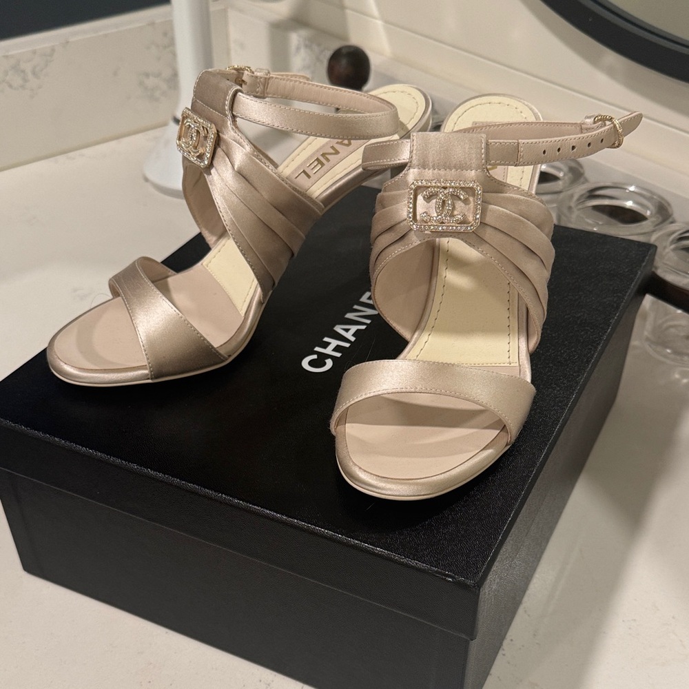 CHANEL Women's Gold Strappy Heels